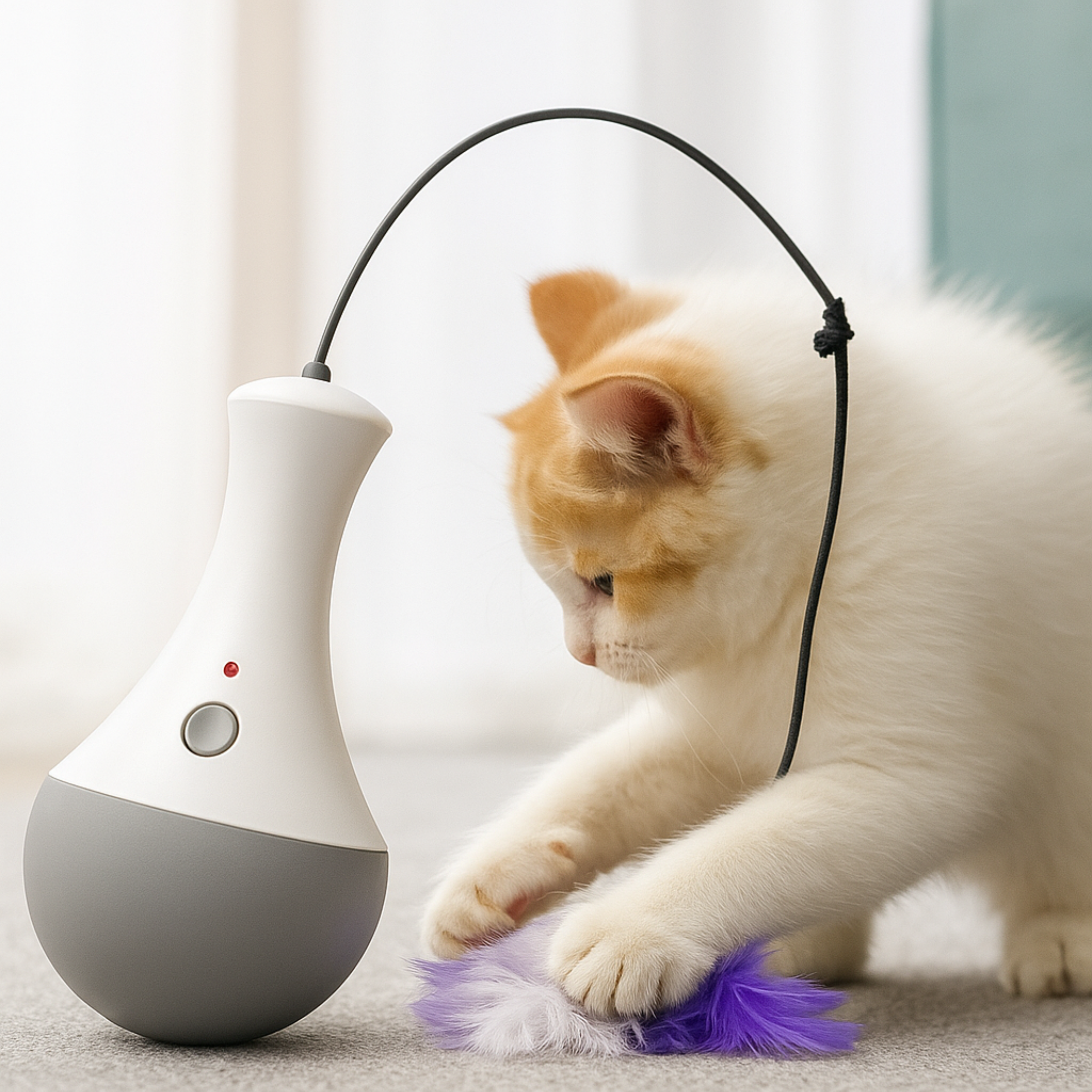 Jouet Interactif Automatique pour Chat – Rotation 360°, Plumes Amovibles, Moteur Silencieux